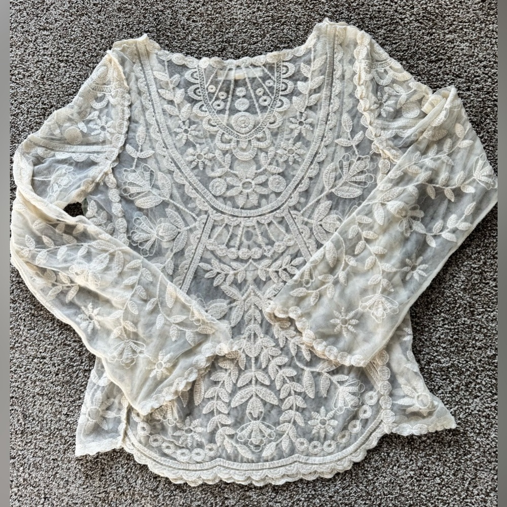 Rewind Cream Knit Blouse with Lace Details - Picture 5 of 6